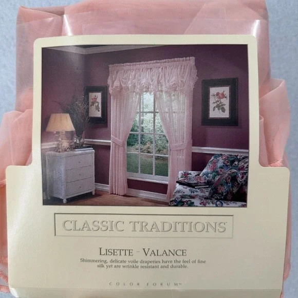 VTG Lizette Ascot Valance Shear Soft Peach Ruffle 21" X 30" Length Pocket Rod - Picture 4 of 6